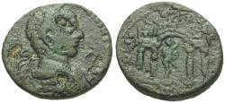 Ancient Coins - Elagabalus (AD 218-222). Phoenicia, Berytus Æ24 / Statue of Marsyas in Temple