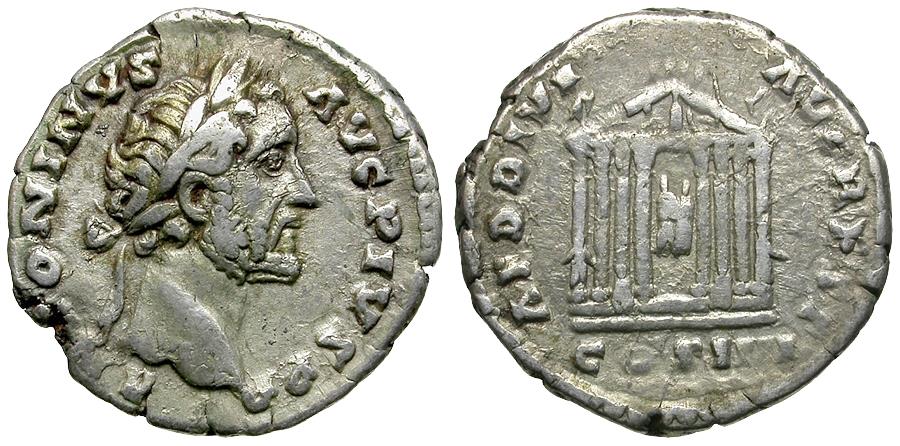 Antoninus Pius (AD 138-161) AR Denarius / Temple | Roman Imperial Coins