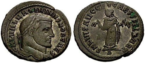 Ancient Coins - VF/VF @@Failmezger Collection@@ Maximinus II as Caesar AE Follis / Carthage