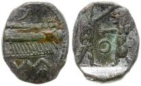Ancient Coins - Phoenicia. Sidon. Ba`alillem (Sakton) II (401-365 BC) AR 1/16 Shekel / Deity and Lion