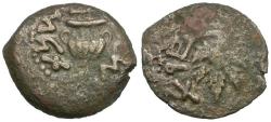 Ancient Coins - Judaea. Jewish War. First Revolt Æ Prutah / Amphora and Vine Leaf