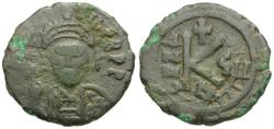 Ancient Coins - *Sear 497* Byzantine Empire. Maurice Tiberius (AD 582-602) Æ Half Follis