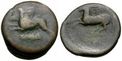 Ancient Coins - Sicily. Alaesa Æ Tetras / Griffin & Grasshopper