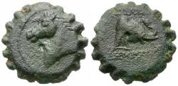 Ancient Coins - Seleukid Kings. Demetrios I Soter (162-150 BC) Æ16 Serrate / Elephant