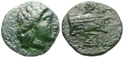 Ancient Coins - Caria. Knidos Æ Chalkous / Prow and X