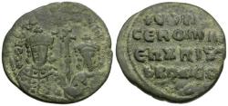 Ancient Coins - *Sear 1762* Byzantine Empire. Constantine VII (AD 913-959) with Romanus I Æ Follis