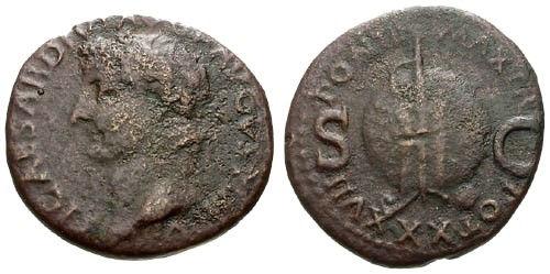 Ancient Coins - aVF/aVF Tiberius AE AS / Globe and Rudder