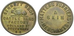 World Coins - England. Middlesex. London. Sennett Brothers Brass 25mm Token
