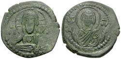 Ancient Coins - *Sear 1867* Byzantine Empire. Anonymous. Class G Æ Follis / Christ and Virgin