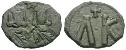 Ancient Coins - *Sear 1635* Byzantine Empire. Leo V the Armenian (AD 813-820) with Constantine Æ Follis