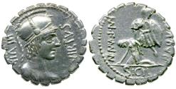 Ancient Coins - 65 BC - Roman Republic. Mn. Aquillius Mn.f. Mn.n. AR Serrate Denarius / Aquilius Raising Sicily