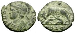 Ancient Coins - Constantine I the Great (AD 310-337). Constantinople Commemorative Æ4 / Wolf & Twins