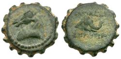 Ancient Coins - Seleukid Kings. Demetrios I Soter (162-150 BC) Serrate Æ16  / Elephant