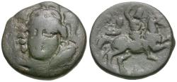 Ancient Coins - Thessaly. Pharsalos Æ18 / Horseman with Footman