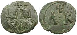 Ancient Coins - *Sear 1635* Byzantine Empire. Leo V the Armenian (AD 813-820) with Constantine Æ Follis