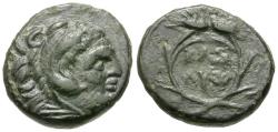 Ancient Coins - Kings of Thrace. Lysimachos (305-281 BC) Æ13 / Title within Wreath