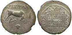 Ancient Coins - Illyria. Dyrrhachion. Ariston, moneyer and Damenos, magistrate AR Drachm / Cow Suckling Calf