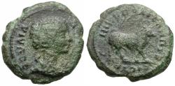 Ancient Coins - Julia Domna (AD 193-217). Moesia Inferior. Nicopolis ad Istrum Æ17 / Bull