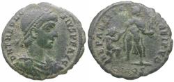 Ancient Coins - Theodosius I (AD 379-395) Æ Centenionalis / Emperor Raising Woman