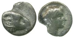 Ancient Coins - Caria. Uncertain AR Hemiobol / Ram's Head