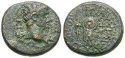 Ancient Coins - Augustus (27 BC-AD 14). Caria. Antiochia ad Maeandrum. Paionios, chairperson of the synarchia Æ15 / Athena