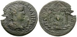 Ancient Coins - Gallienus (AD 253-268). Pamphylia. Perge Æ30 / Statue of Artemis in Temple