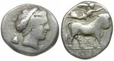 Ancient Coins - Campania. Neapolis AR Didrachm / Man-headed Bull