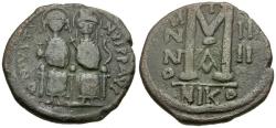 Ancient Coins - *Sear 369* Byzantine Empire. Justin II (AD 565-578) with Sophia Æ Follis