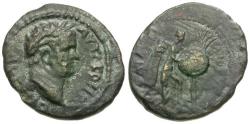 Ancient Coins - Titus, as Caesar (AD 69-79). Judaea. Caesarea Maritima Æ19 / Judaea Capta