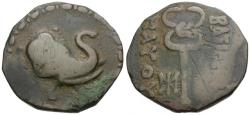 Ancient Coins - Indo-Skythian Kings. Maues (125-85 BC) Æ Hemiobol / Elephant