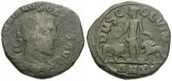 Ancient Coins - Trajan Decius (AD 249251). Moesia Superior. Viminacium Æ28 / Bull and Lion