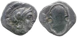 Ancient Coins - Cilicia. Tarsos. Satrap Balakros (333-323 BC) AR Obol / Athena and Shield