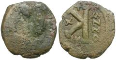 Ancient Coins - *Sear 370* Byzantine Empire. Justin II (565-578) Imitative Æ Half-Follis / Justin and Sophia