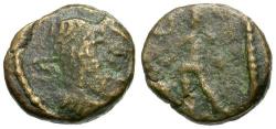 Ancient Coins - Kings of Parthia. Vologases I (AD 51-78) Æ10 / Figure Sacrificing