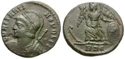 Ancient Coins - Constantine I the Great (AD 310-337). Constantinopolis Commemorative Æ3 / Victory on Prow