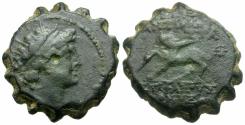 Ancient Coins - Seleukid Kings. Antiochos VI Dionysos (144-142 BC) Æ17 Serrate / Panther