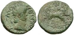 Ancient Coins - Nero (AD 54-68). Thessaly. Koinon Æ22 / Taurokathapsia Scene