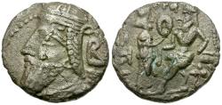 Ancient Coins - Kings of Parthia. Vologases VI (AD 208-228) Billon Tetradrachm /  Tyche Presenting Wreath to King