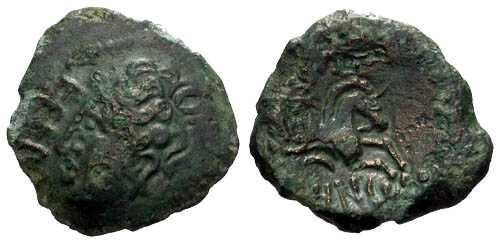 Ancient Coins - aVF/aVF Rare Meldi tribe Bronze / Horse