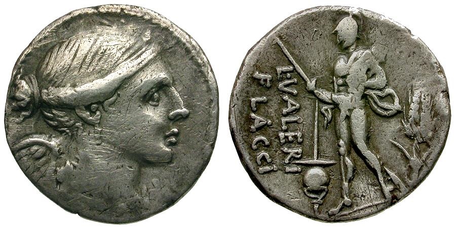 108-107 BC - Roman Republic. L. Valerius Flaccus AR Denarius / Mars