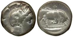 Ancient Coins - Lucania. Thourioi AR Didrachm / Bull