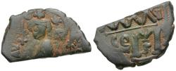 Ancient Coins - *Sear 640* Byzantine Empire. Phocas (AD 602-610) Overstruck by Constans II (AD 641-668) Æ Follis / Cut for Change