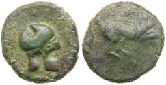 Ancient Coins - Sicily. Entella. Campanian Mercenaries Æ17 / Helmet