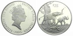 Ancient Coins - British Virgin Islands. Queen Elizabeth II (1952-2022). Endangered Wildlife series AR $25 / Elephants