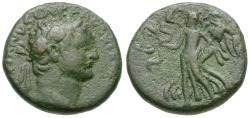 Ancient Coins - Domitian (AD 81-96). Samaria. Caesarea Maritima Æ17 / Nike