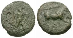 Ancient Coins - Lucania. Poseidonia Æ14 / Bull Butting