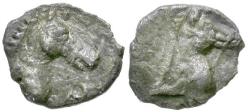 Ancient Coins - Calabria. Taras AR Tritemoria (3/4 Obol) / Horse Head