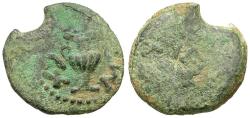 Ancient Coins - Judaea. Jewish War. First Revolt Æ Prutah / Amphora and Vine Leaf