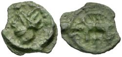Ancient Coins - Ancient France. Celtic Gaul. Leuci Tribe Potin / Radiate Head