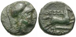 Ancient Coins - Macedon. Thessalonika Æ15 / Horse